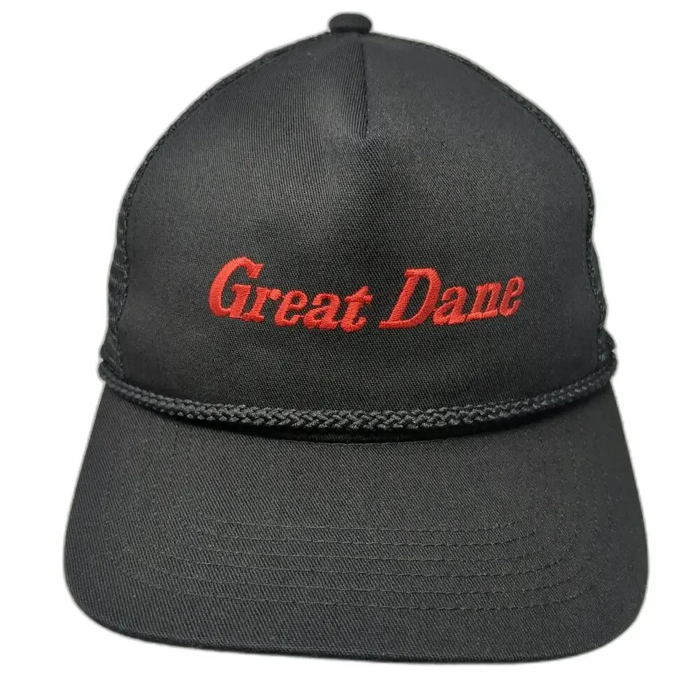 Gramling Trucker Hat Black One Size Great Dane Rope Mesh Snapback Green Brim